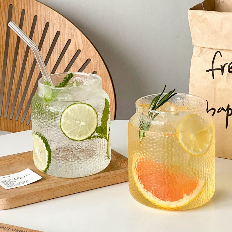 Inswind Red Hot Restaurant Taza de vidrio resistente al calor Taza de menú de frutas de gran capacidad Taza de café de hielo americano Taza de bebida de jugo