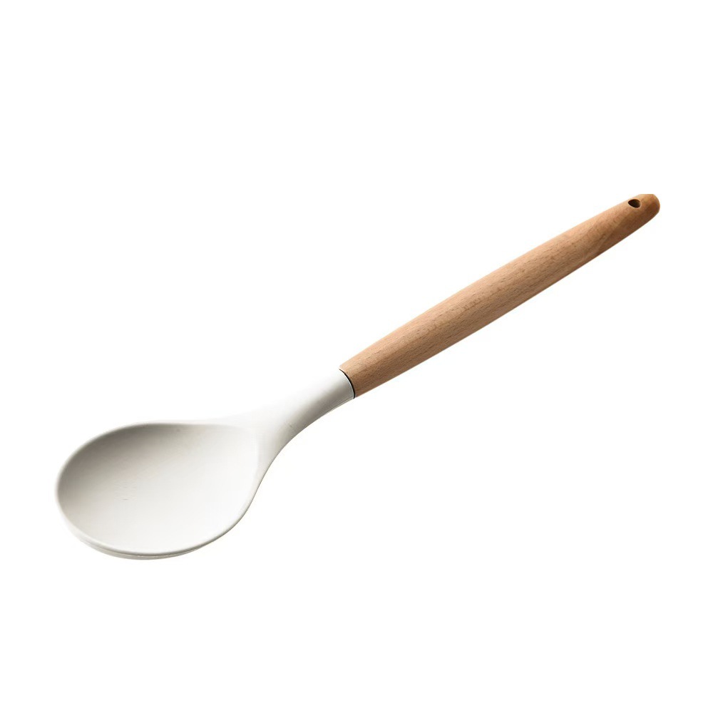 Espátula de Silicona para Cocina de Silicona de Grado Alimenticio y Madera Resistente a Altas Temperaturas y Antideslizante