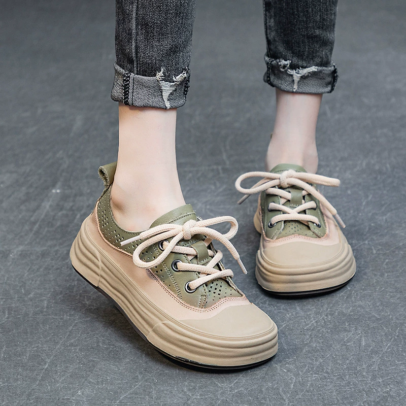 Босоножки с большой головой и маленьким носком на толстой подошве, женские уродливые милые кожаные туфли с дырками, новые дышащие туфли из мягкой воловьей кожи на шнуровке