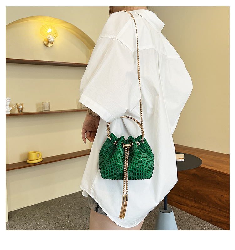 328g Weight Polyester Lining Material String Closure Type Single Shoulder Strap Strap Type Bucket Bag Bags Type Shopping Occasion Pu Leather Material Solid Color Pattern Women'S Gender Rhinestone Design Fashion Style Bucket Shape Small Size Women's Small Pu Leather Fashion Bucket Bag 1