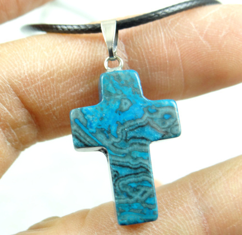 Comercio exterior caliente Piedra Natural Rosa cristal ágata piedra Cruz colgante collar accesorios DIY joyería que hace