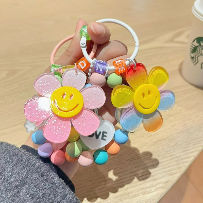 Creative Colorful Sunflower Beaded Bracelet Keychain Female Couple Bag Decoration Car Keychain Small Pendant