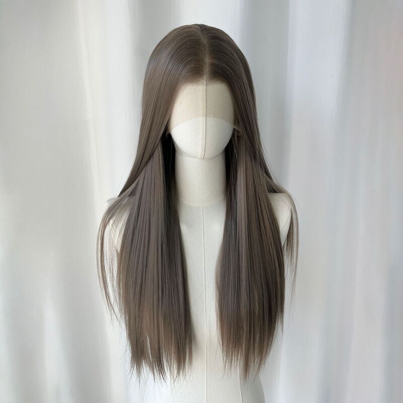 Natural Black Long Straight Front Lace Wig Full Head Set Rose Net Synthetic Fiber High Temperature Silk Wig Cross-Border Wholesale for Women Natural Black Long Straight Front Lace Wig Full Head Set Rose Net Synthetic Fiber High Temperature Silk Wig Cross-Border Wholesale for Women