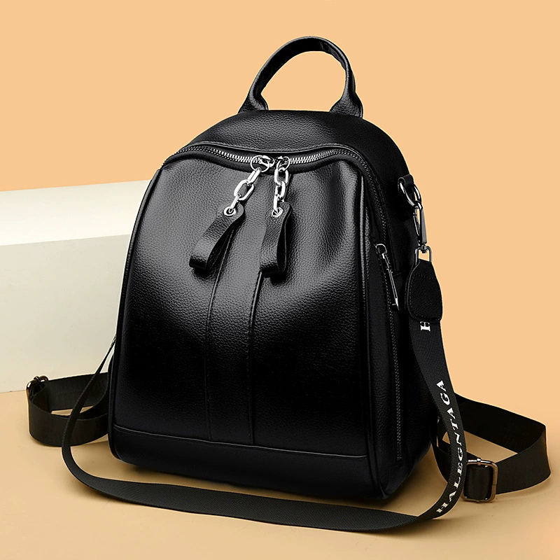 Black backpack, universal shoulder bag, school bag for traveling, genuine leather, 2023