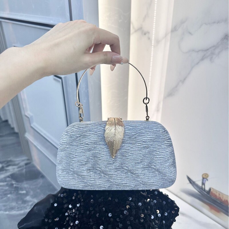 Gold Glitter Leaf Stripe Buckle Evening Bag, Elegant Small Square Bag for Ladies, Fashionable and Stylish Clutch Bag