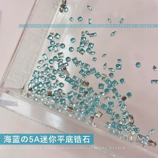 锆石美甲钻新款超闪海蓝平底美甲钻迷你爱心水滴异形钻蓝色指甲钻