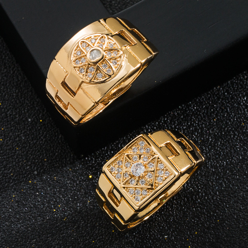 Fashion Geometric Copper-plated Gold Inlaid Zircon Men's Ring display picture 2