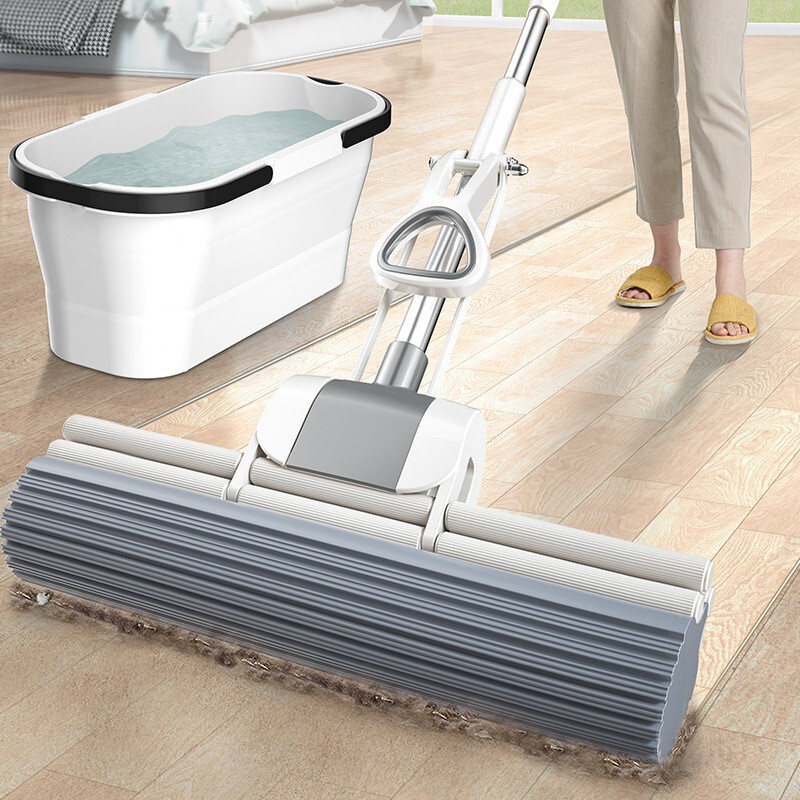 Sponge Mop Household Three-Row Hand-Washable Lazy Gummed Cotton Mop Large-Size Water Absorbent Lightweight One-Drag Large Clean Mop