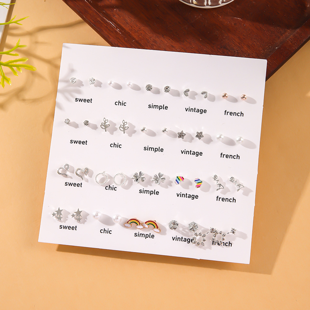Ear Studs Classification 1 Pair Casual Simple Style Rainbow Star Heart Shape Enamel Inlay Alloy Rhinestones Ear Studs