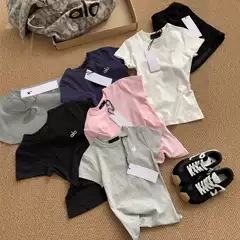 ALO Solid Color Crewneck Letter Print Short Sleeve T-Shirt Women Slim Fit Flattering Design Versatile Top