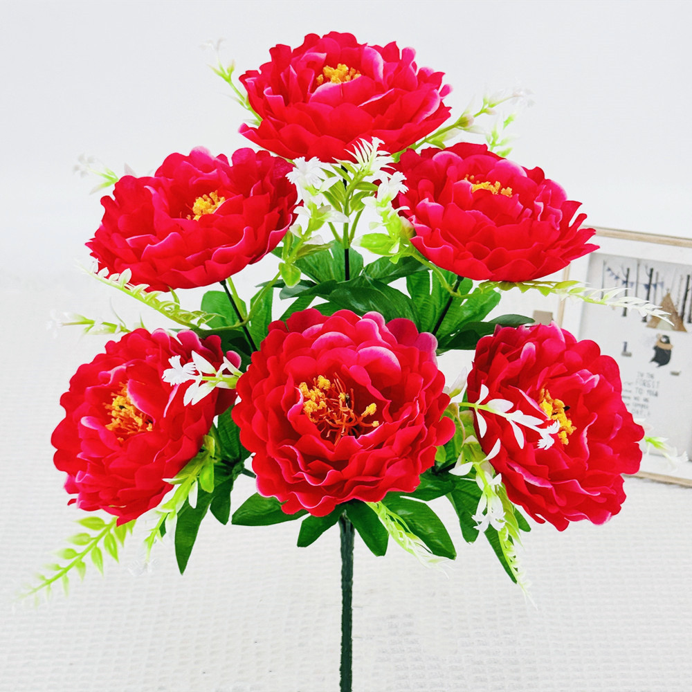 Peonía de imitación de flores 6 auspiciosas flores de peonía decoración de sala de estar flores interiores y exteriores flores de decoración de alta calidad