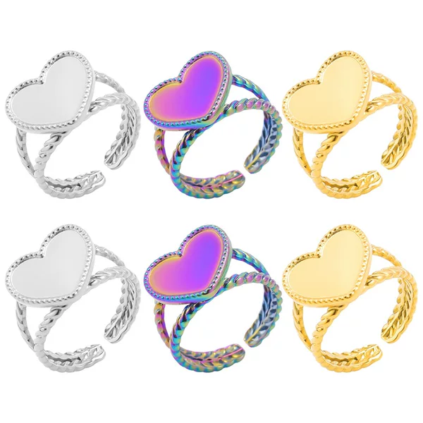 European and American Cross-border Love-shaped Ring Women's Cold Style Niche Simple Color-free Opening Adjustable Stainless Steel Ring