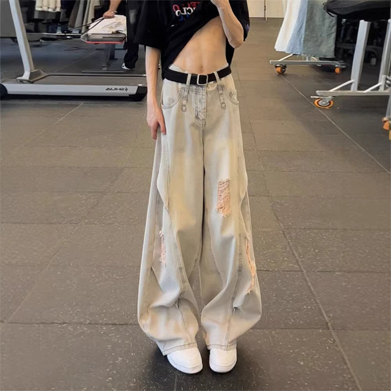 Japanese Retro Ripped Jeans for Men, Spring Trendy Brand, Stylish Streetwear, High-Waisted Wide-Leg Flared Pants