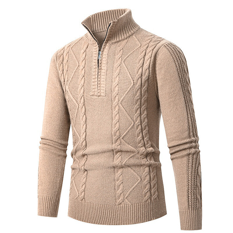 Men's Slim-Fit Knit Sweater – Korean-Inspired Layering Piece (Brown/Dark Gray/Black/Khaki, M-3XL)_viptrois.com