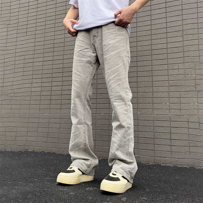 Straight-leg Bootcut Jeans for Men, American Retro Distressed Washed Gray Bootcut Jeans, Casual Loose Trendyy Straight-leg Bootcut Jeans for Men, American Retro Distressed Washed Gray Bootcut Jeans, Casual Loose Trendyy