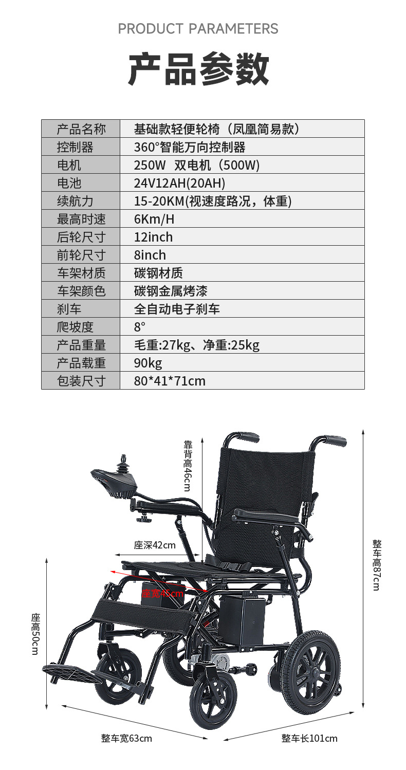 Cross-Border Customized Four-Wheel Vehicle, Intelligent Automatic 24V Mobility Scooter for Disabled and Elderly People, Foldable Electric Wheelchair