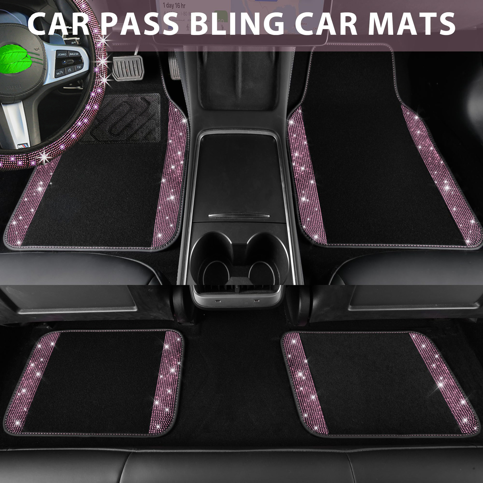 Cross-border Amazon minimalist car floor mats with crystal embellishments, made of durable and easy-to-clean crystal velvet, universal fit