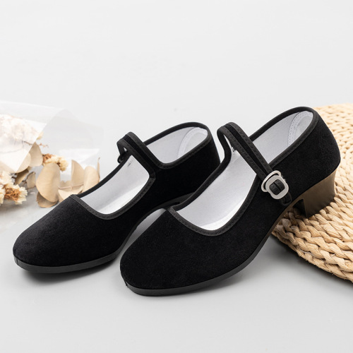 Folk dance Yangko shoes black root female Tibetan dance Jiaozhou grade examination special shoes with heels Northeast folk dance shoes