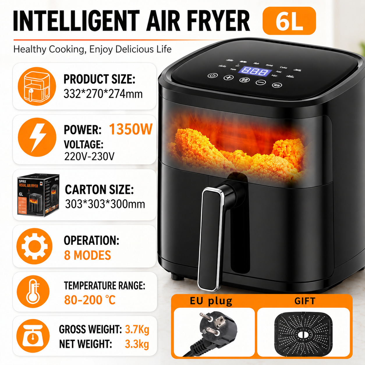 6L écran tactile noir visible sur la friture européenne