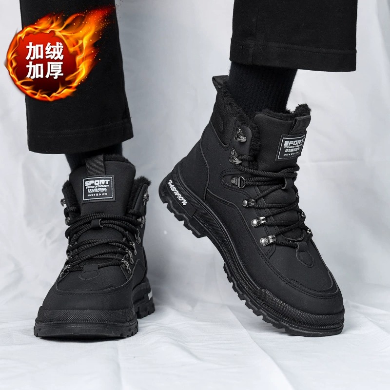 Ботинки на флисовой подкладке, мужская обувь, осень-зима 2025, новые высокие ботинки, рабочая обувь, ретро, уличные, теплые и износостойкие ботинки на толстой подошве