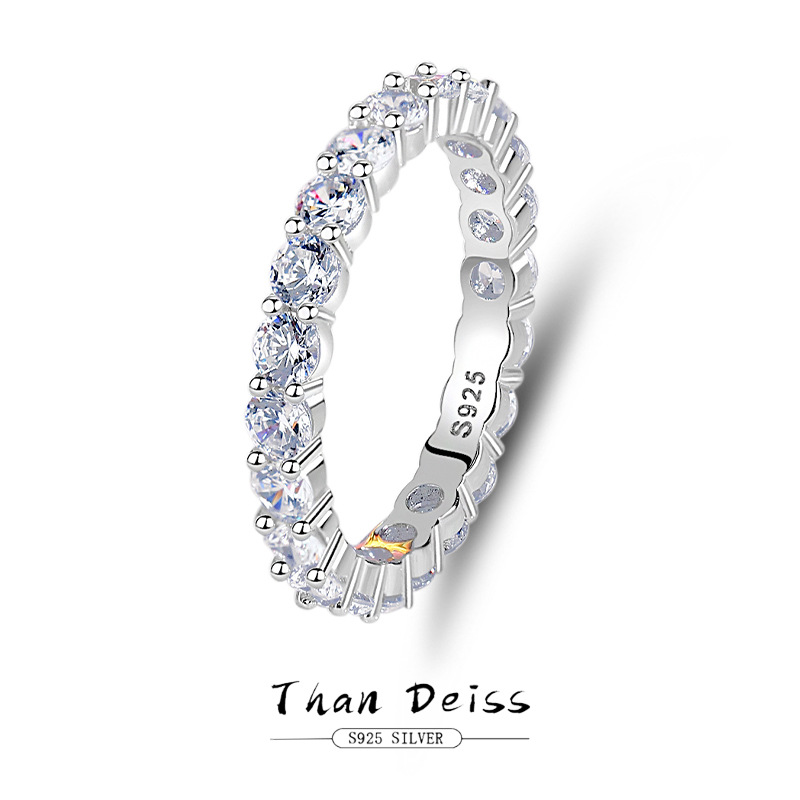 S925 Sterling Silver High Carbon Diamond Ring for Women Stacked Full Diamond Row Ring High-End Eight Hearts and Eight Arrows Zircon Ring for Women