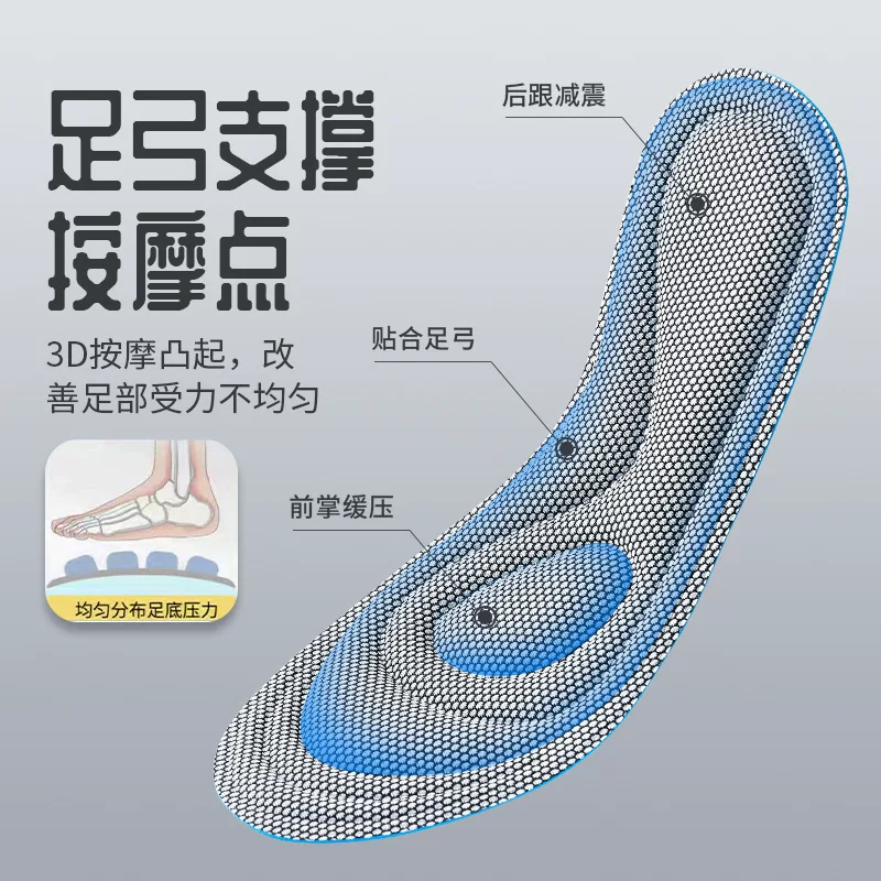 Спортивные стельки с дезодором, дышащие 3D‑массажные, амортизирующие, размеры 35–46