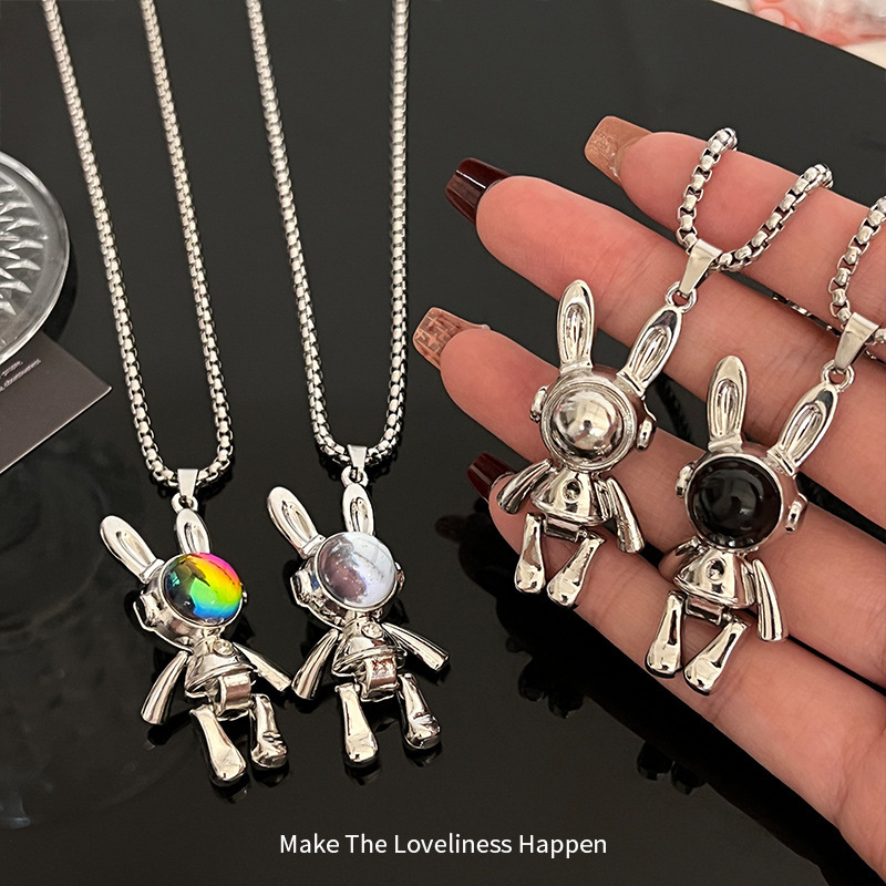 Movable mechanical rabbit necklace men's hip hop fashion accessories women's niche design sense ins couple sweater sweater chain