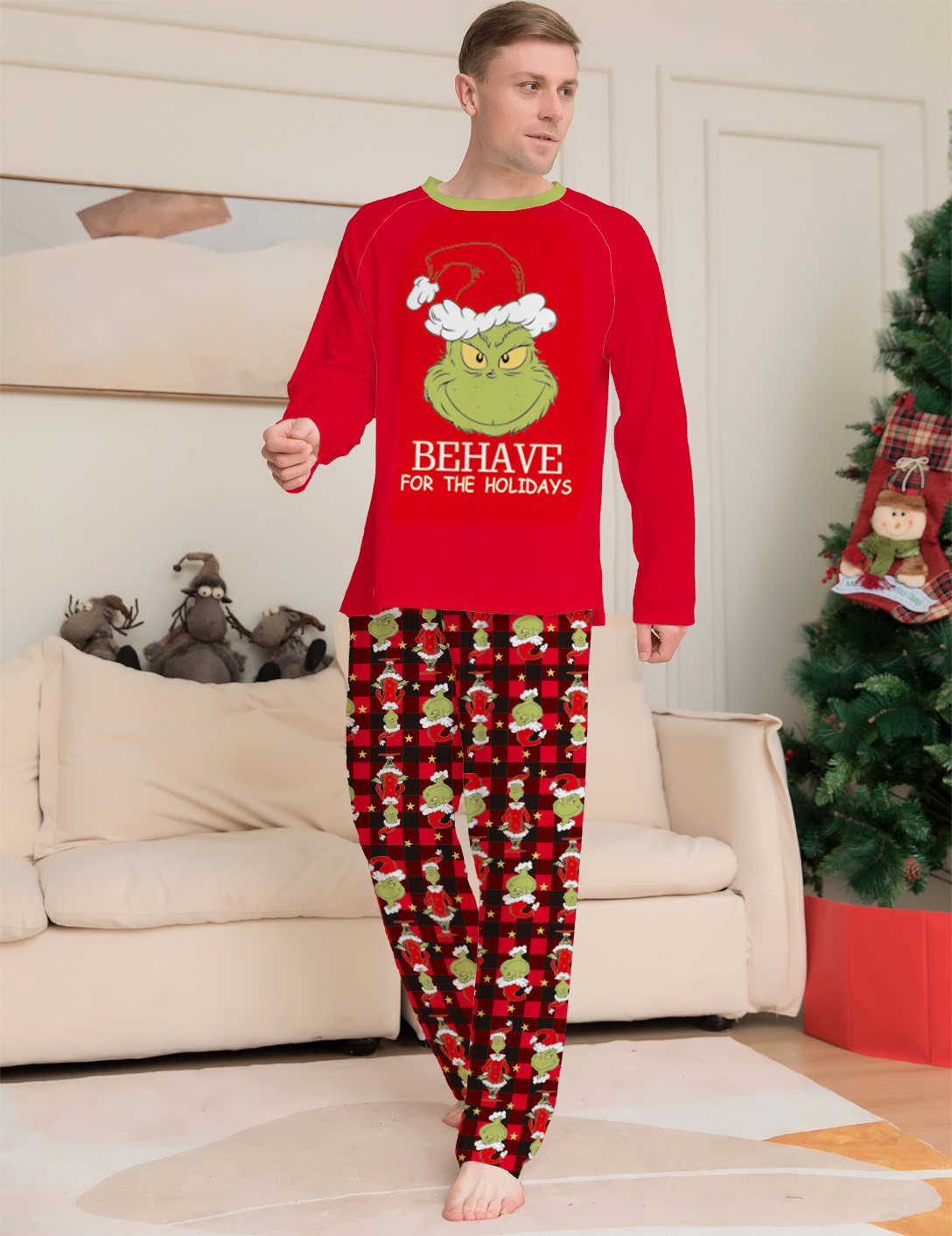 Christmas Little strange family Christmas homestays pajamas cartoon plaid printed two-piece family suit_voghion.com
