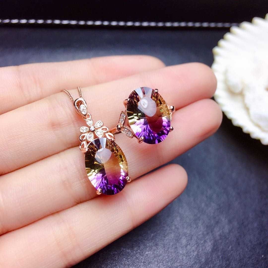 Live Broadcast Hot Sale New Colorful Watermelon Tourmaline Necklace Colorful Bright Luxury Egg-shaped Amethyst Rings Pendants display picture 1