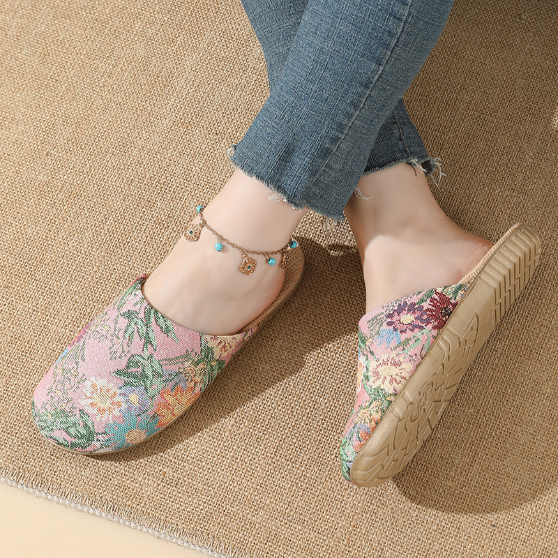 Ethnic Style Summer Bohemian Print Popular Linen Slippers Retro Silent Breathable Slippers Manufacturer Wholesale