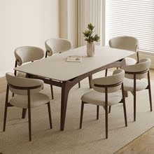 北欧岩板实木餐桌现代简约轻奢白蜡木小户型悬浮长方形岩板餐桌椅