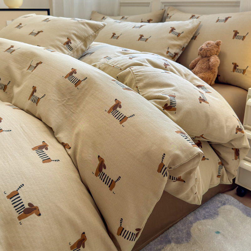 Cama de hilo de doble capa de algodón de grado materno-infantil de clase A, funda de edredón de algodón de cuatro piezas, sábana 2025 nuevo estilo universal de cuatro estaciones