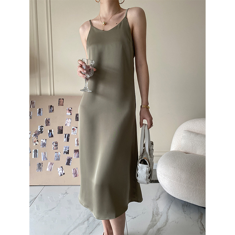 Sinan French Style High-End Suspender Skirt Long Satin Dress Design Niche Small Person Sn1111