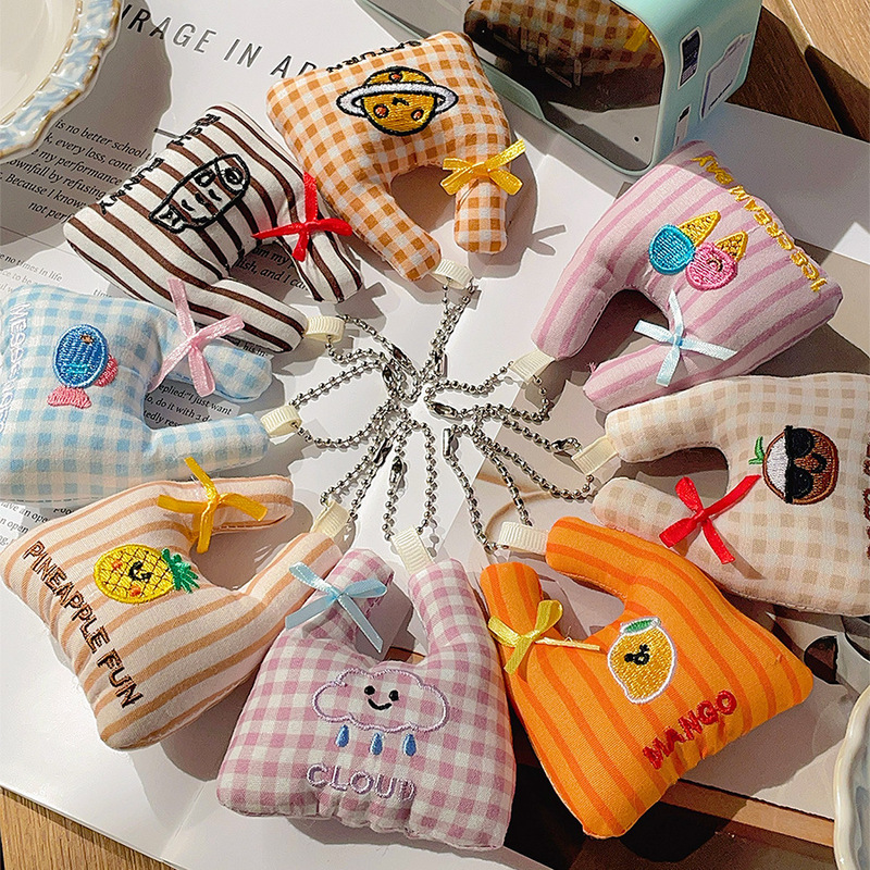 Creative Shopping Bag Doll Pendant Versatile Backpack Decoration Keychain Decorative Toy Pendant Plaid Bag Gift