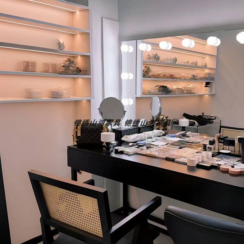 Photo Studio Special Dressing Table with Light Bulb Makeup Mirror Wedding Shop Beauty Salon Studio Makeup Artist Black Dressing Table
