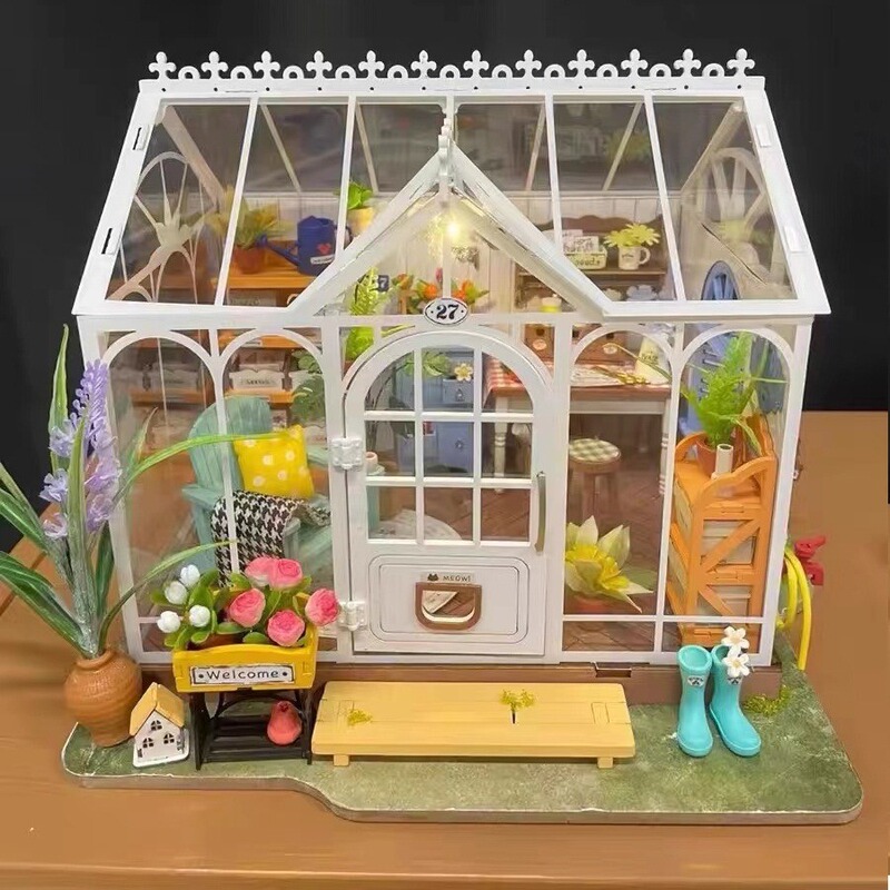 Ruostate Book House Kitchen Coffee Shop diy Cabin Ancient Chinese Courtyard Scene House Doll's Home