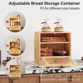 跨境木质厨房台面面包盒大角面包存储容器带抽屉木质咖啡吧台收纳