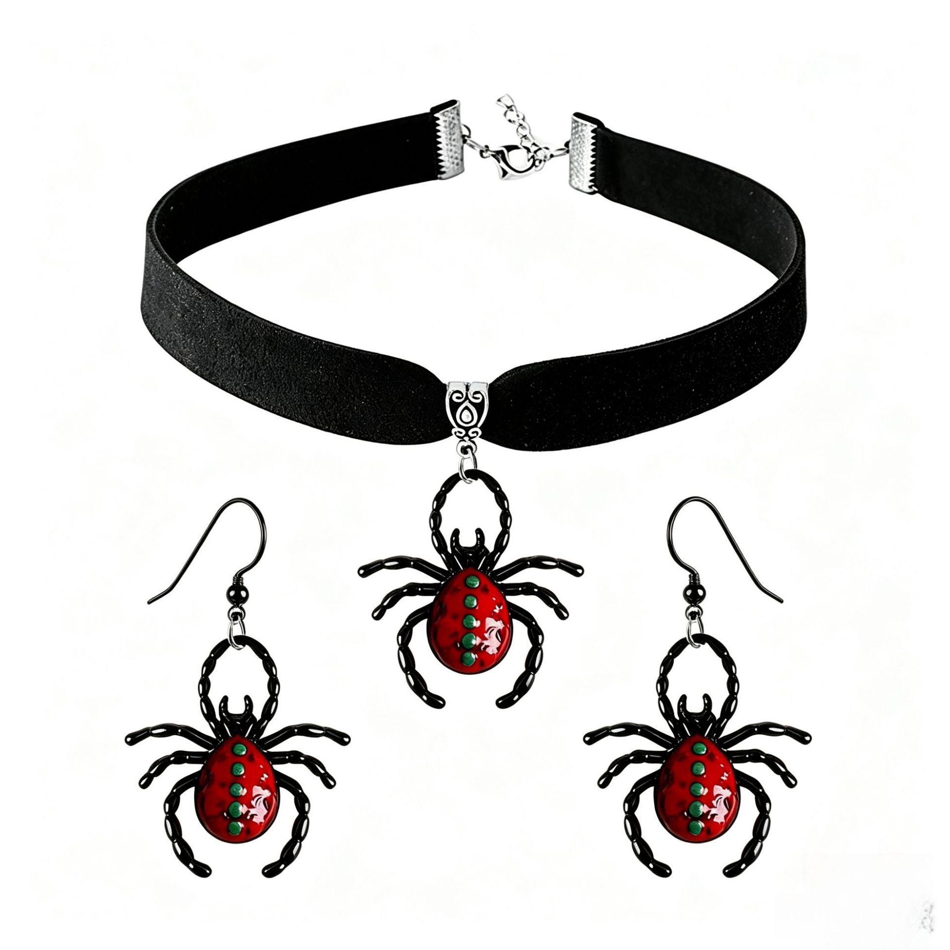 Halloween spider, bat, and skull alloy pendant necklace, a niche accessory with a dark, European and American style, available in stock
