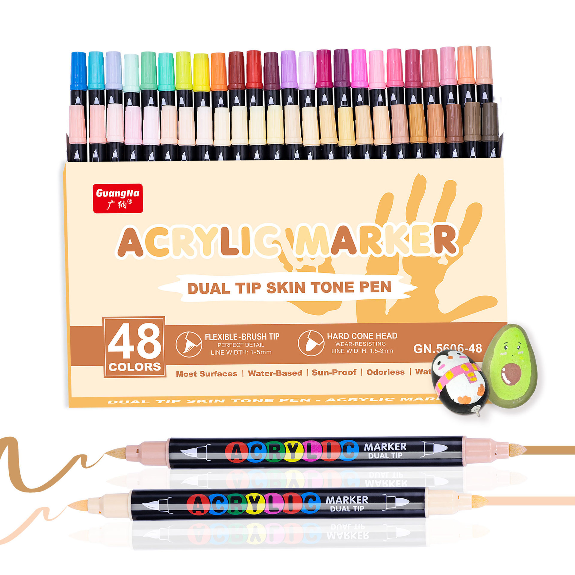 Guangna 5606 doble cabeza acrílico lápiz de marca de cabeza dura y suave puede plegar color pintado color de pintura de pintura de color color de la piel lápiz acuosa