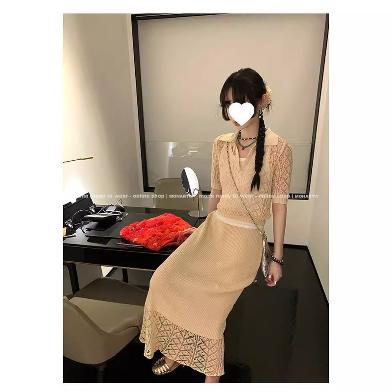 MONA New Chinese Style Linen Knitted High-end Top Half Skirt suit Women's 2024 New Summer Dress