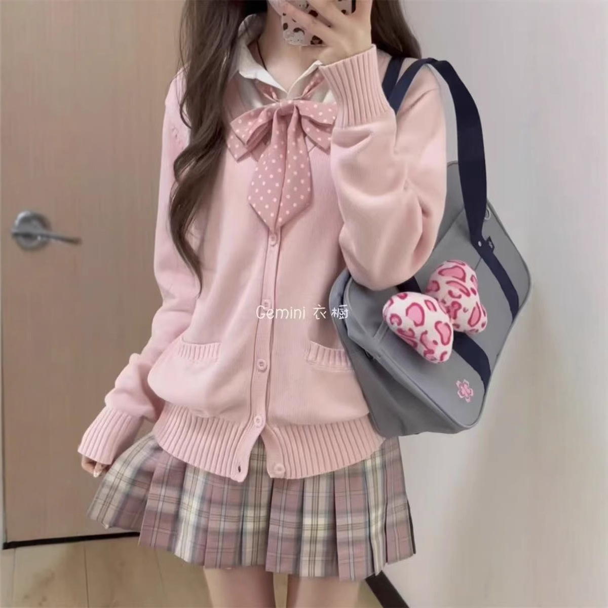 College Style Sweet Girl Jk Spring and Summer Knitted Cardigan Sweater Long-Sleeved Loose Original Jk Uniform Top Shirt Skirt