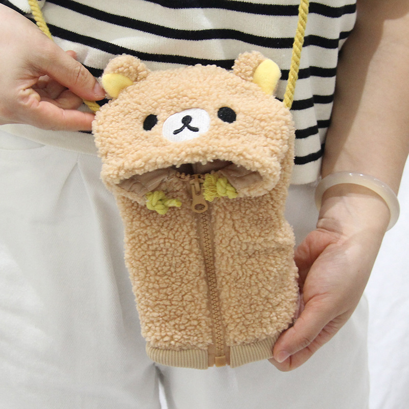 跨境新款卡通懒懒熊小熊毛绒玩偶娃衣穿衣公仔背包挎包拉链包玩具