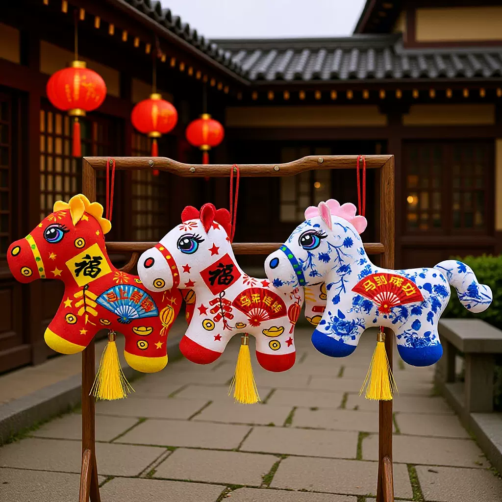 2026马年吉祥物毛绒玩具公仔挂件小马国潮剪纸马春节开门红礼品批