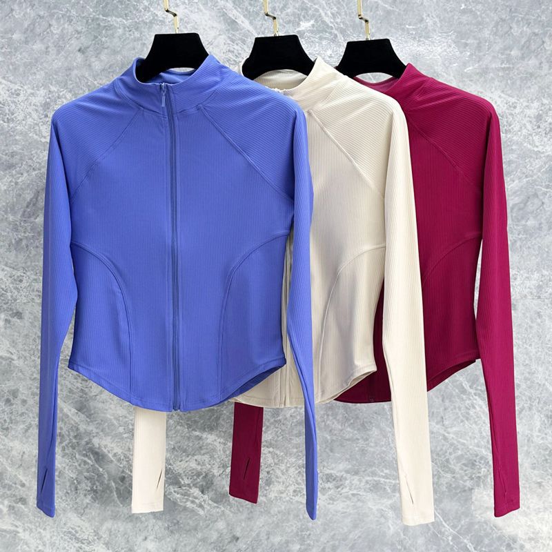 High-End New Spring Yoga Sports Jacket for Women, Tight-Fitting Waist-Cinching Cardigan, Stand-Up Collar, Quick-Drying Running Fitness Top, Long Sleeves