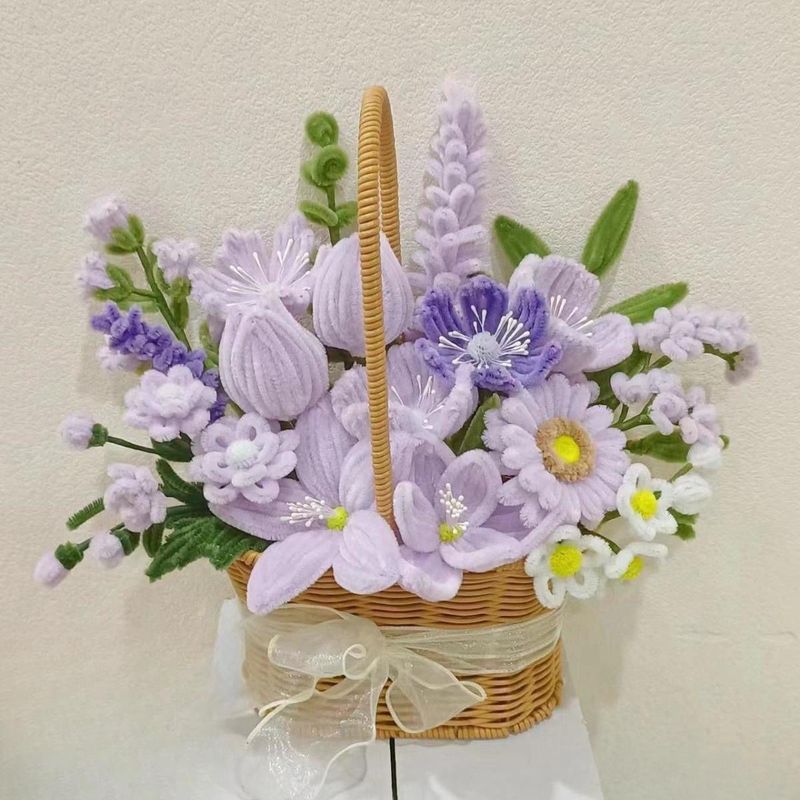 ツイストスティックフラワーバスケットDIY花束材料パック、自作ひまわり、チューリップ、アーチ型完成花、友達へのプレゼント、知育玩具|undefined
