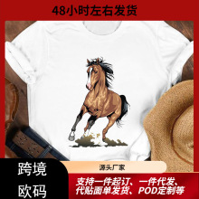 Cartoon Running horse Pattern Womens Tshirt Fashion O-Neck F