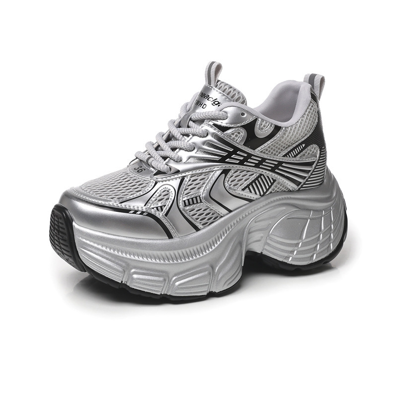 Giày sneaker nữ đế dày tăng chiều cao lưới thoáng khí phong cách dad shoes — xanh lam
