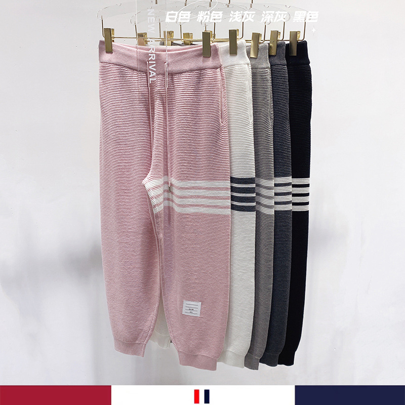 Cos-Style Tb Sweatpants with Four Stripes, New Spring and Autumn Gray-White Loose Jogger Sports Pants for Men and Women
