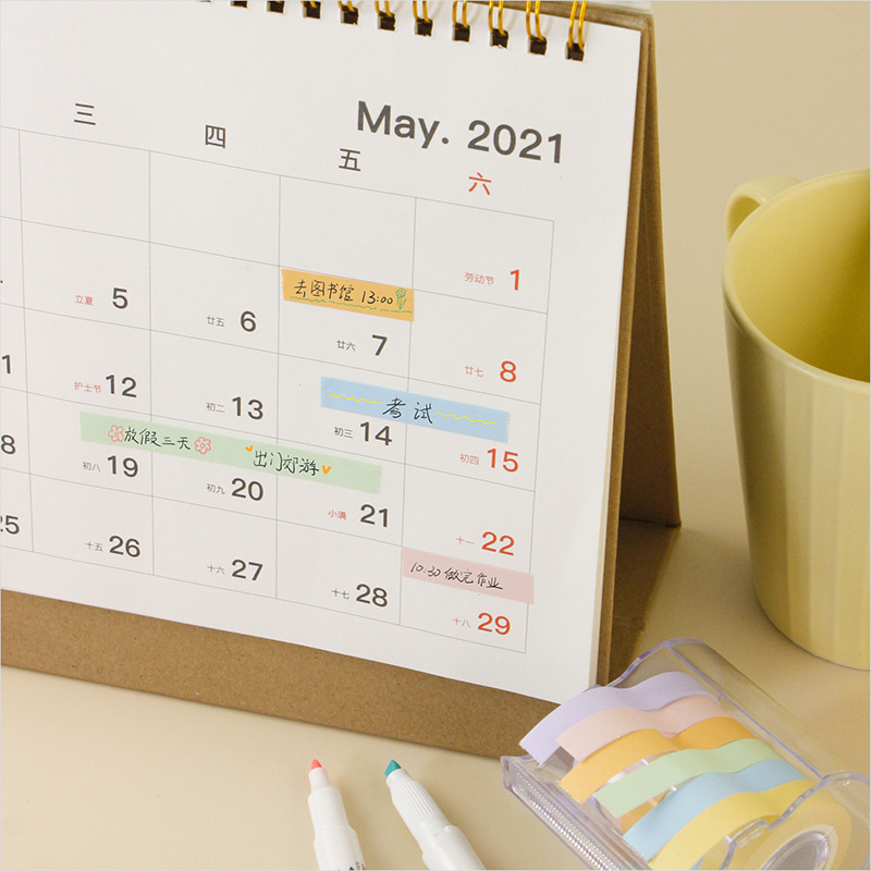 Cinta adhesiva de índice de color suave creativo, cinta tridimensional de papel de hojas sueltas de color, tipo de rollo de papel, viene con un cortador