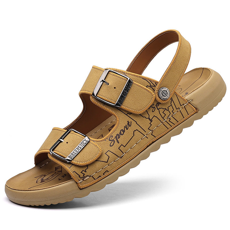 Dép sandal nam quai ngang hở mũi đế mềm, kiểu lười hai cách mang, thoáng khí chống trượt — 6666 màu kaki, 6666 màu vàng, 6666 màu xám